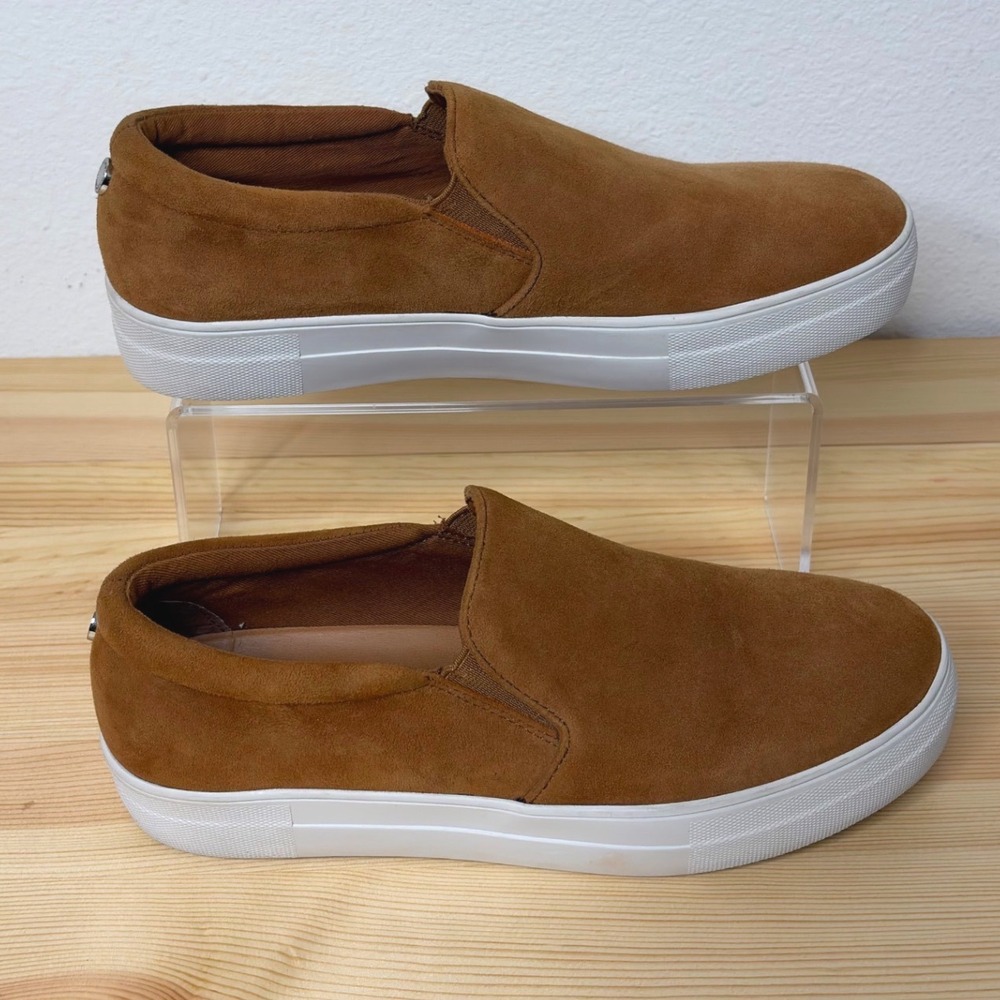 Steve Madden Slip On Shoes Women 9 Camel Brown Suede Leather Platform Sneakers